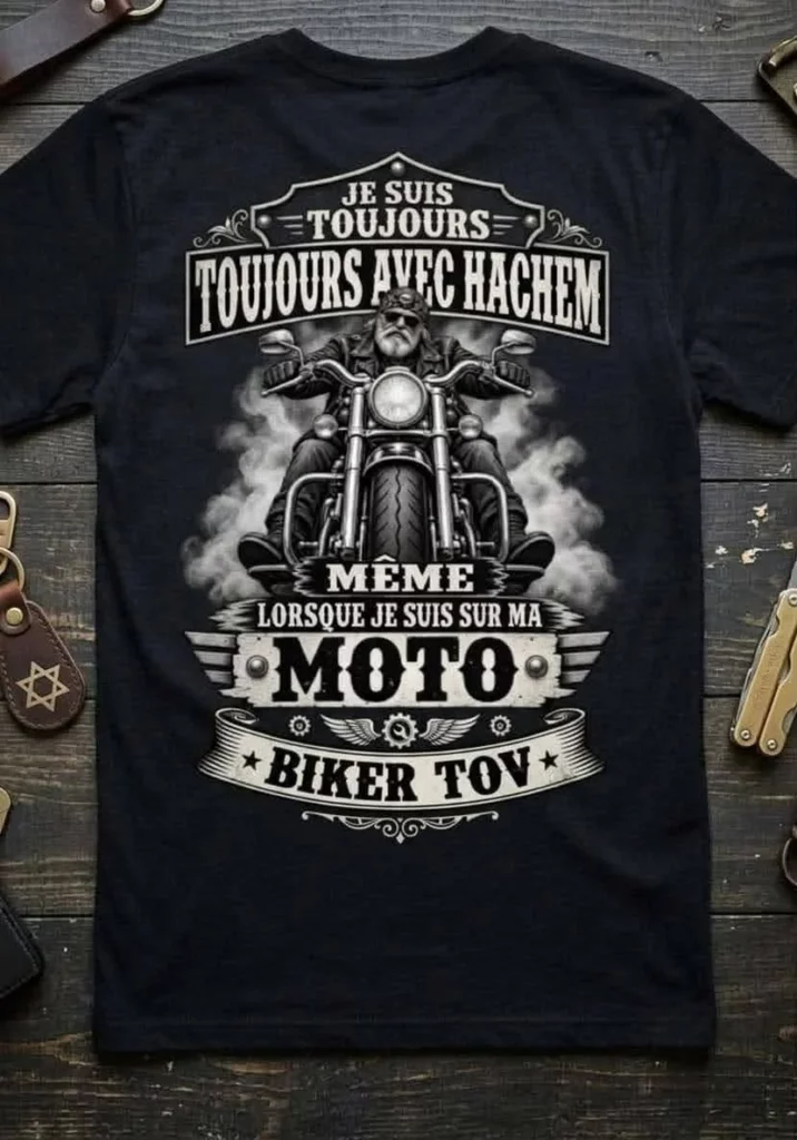 T-shirt Biker Tov « Toujours avec Hachem », vue 2 sur 2